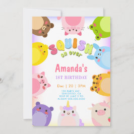 Animals Squish On Over rainbow Birthday Einladung