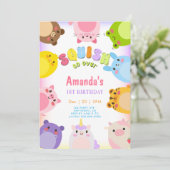 Animals Squish On Over rainbow Birthday Einladung (Stehend Vorderseite)