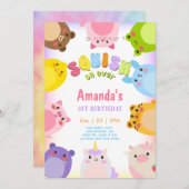 Animals Squish On Over rainbow Birthday Einladung (Vorne/Hinten)