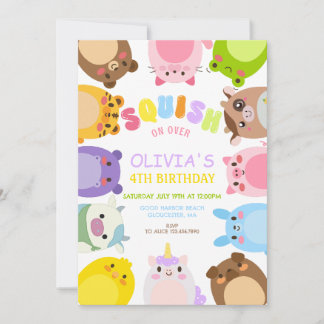Animals Squish On Over rainbow  Birthday party Einladung