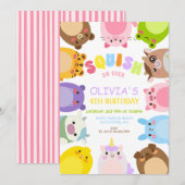 Animals Squish On Over rainbow  Birthday party Einladung (Vorne/Hinten)