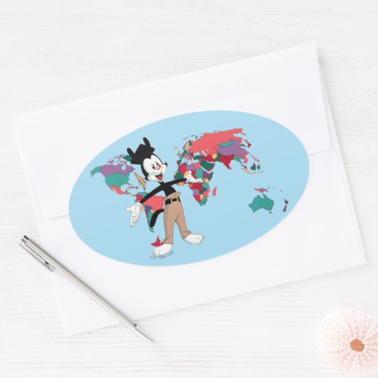 Animaniacs | Yakkos Weltkarte Grafik Ovaler Aufkleber (Umschlag)