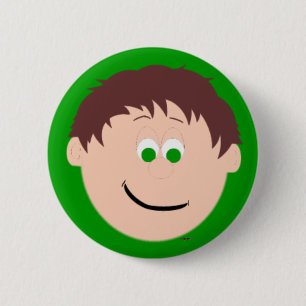 Animated Brown Hair Green Mit Augen Boys Gesicht Button