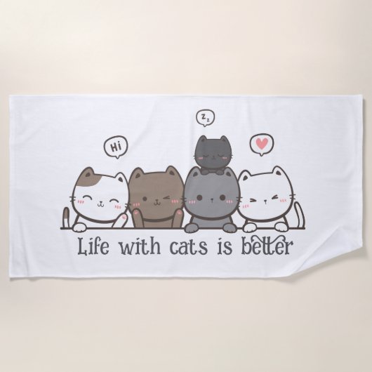 Animated Cat Beach Handtuch - Katzenbesitzer Gesch (Vorderseite)
