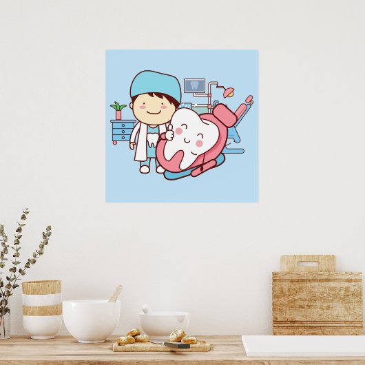 Animated dentist with tooth poster (Küche)