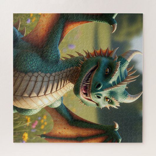 Animated dragon with a playful expression puzzle (Horizontal)
