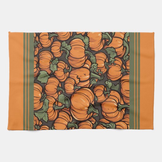 Animated Niedlich Pumpkin Minimalistischen Fall Ha Geschirrtuch (Horizontal)
