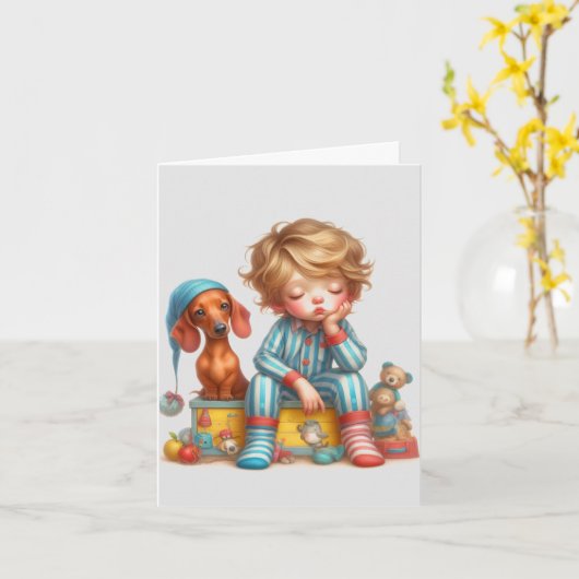 Animated Night Cap Dackel Karte (Gelbe Blume)