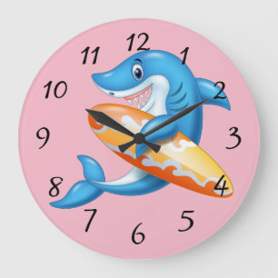 Animated Shark Surfer Große Wanduhr
