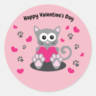 Animated Valentine's Day Cat Runder Aufkleber