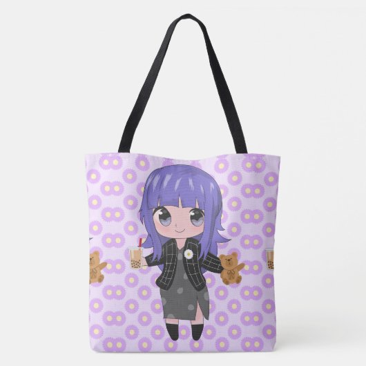 Animateurin glücklich mit Blume Tasche (Rückseite)