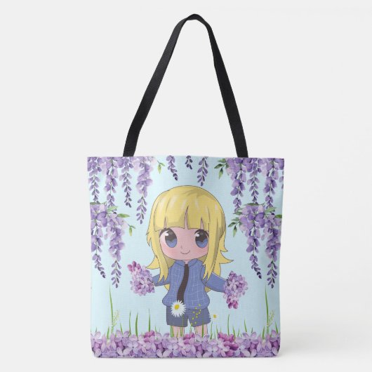 Animateurin glücklich mit Blume Tasche (Vorderseite)
