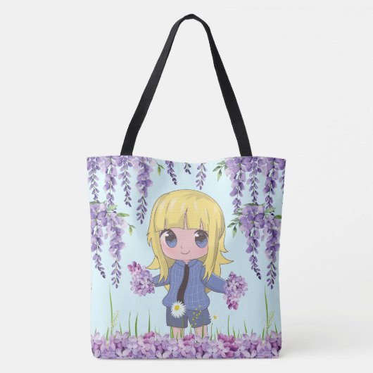 Animateurin glücklich mit Blume Tasche (Rückseite)