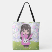 Animateurin glücklich mit Blume Tasche (Rückseite)