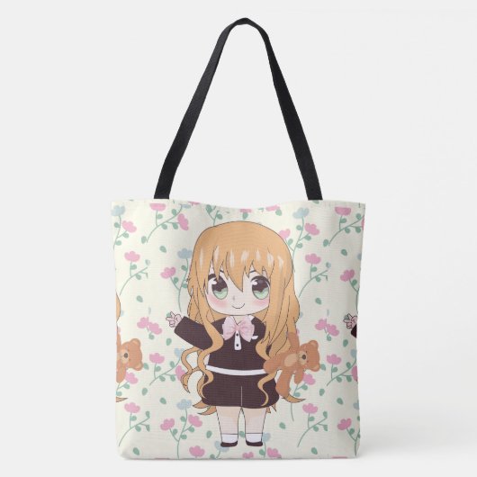 Animateurin glücklich mit Blume Tasche (Rückseite)