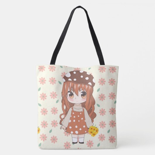 Animateurin glücklich mit Blume Tasche (Rückseite)