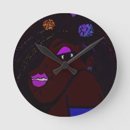 Animation einer jungen Frau mit dunkler Hautfarbe Runde Wanduhr