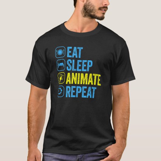 Animation Essen Schlaf WiederholAnimator Animated  T-Shirt (Vorderseite)
