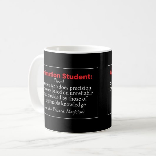 Animation Student lustige Definition Kaffeetasse (Vorderseite Links)