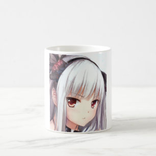 Anime ärgerte Silberhaarmädchen mit grauen Augen Kaffeetasse