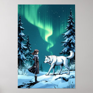 Anime-Arktiswolf-Aurora-Wandkunst Poster