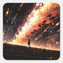 Anime art with vibrant sky quadratischer aufkleber