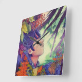 Anime Artwork Malwald - Japan Manga Style Quadratische Wanduhr (Winkel)