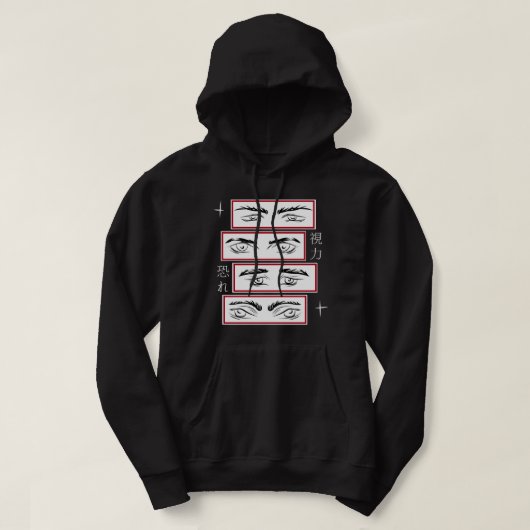 Anime-Augen mit japanischen Zeichen Hoodie (Design vorne)