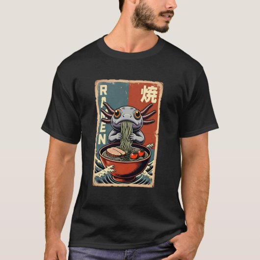 Anime Axolotl Eating Ramen Japanese Cute & Funny K T-Shirt (Vorderseite)