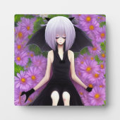 Anime Bat Girl im Rosa Blumengarten Fotoplatte (Vorderseite)