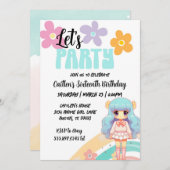 Anime Birthday Girl Blue Pink Niedlich Retro Einla Einladung (Vorne/Hinten)