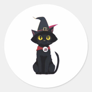 Anime Black Cat mit einem Witchs Hat (Pumpkin) Runder Aufkleber