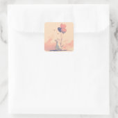 Anime Black Cat mit herzförmigen Balloons Quadratischer Aufkleber (Tasche)