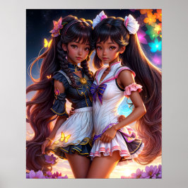Anime Black Girl Friends Animecore Ästhetik Poster