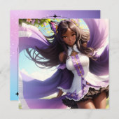 Anime Black Girl Lila Animecore Einladung (Vorne/Hinten)