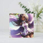 Anime Black Girl Lila Animecore Einladung (Stehend Vorderseite)