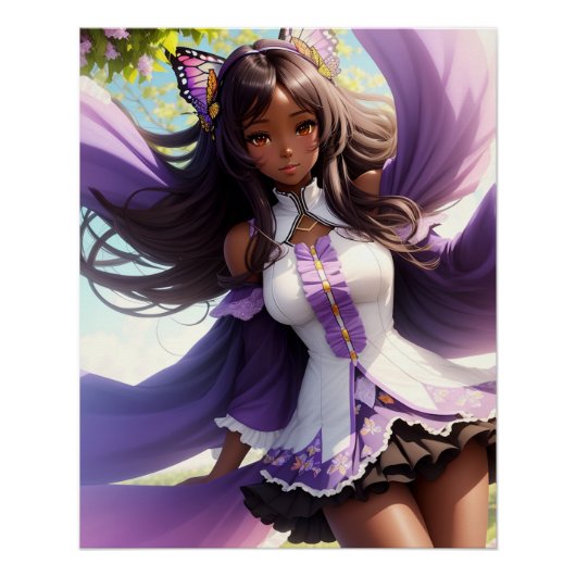 Anime Black Girl Lila Animecore Poster (Vorderseite)