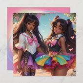 Anime Black Girls Rainbow Animecore Einladung (Vorne/Hinten)