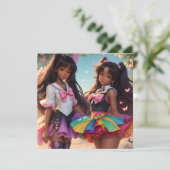 Anime Black Girls Rainbow Animecore Einladung (Stehend Vorderseite)