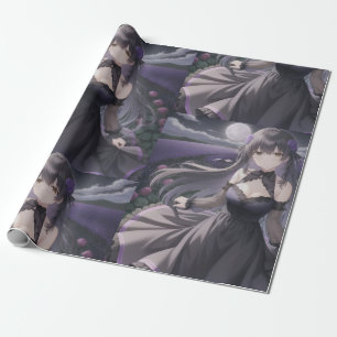 Anime Black & Lila Wrapping Paper Geschenkpapier