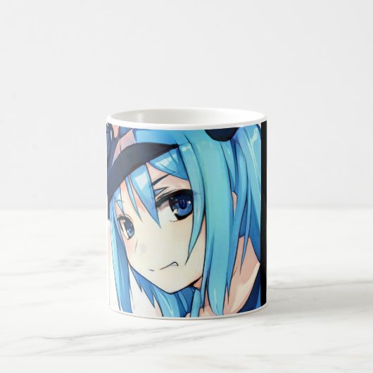 Anime blauhaarige Girl-Blue-Augen Kaffeepause Tass Kaffeetasse (Mittel)