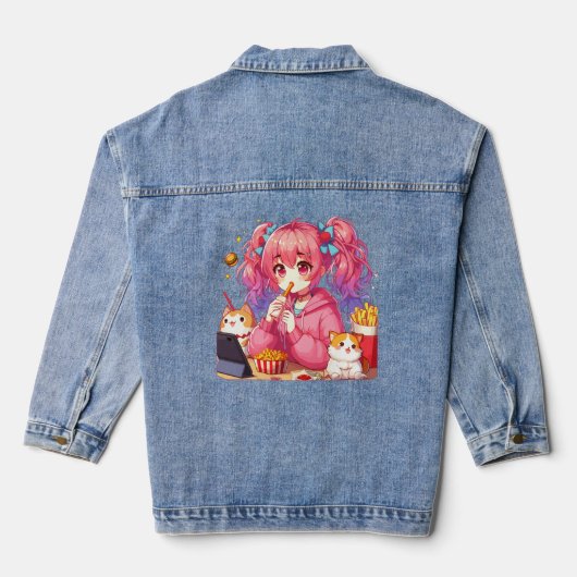 Anime Bliss: Mädchen, Kartoffeln und Haustiere Jeansjacke (Rückseite)