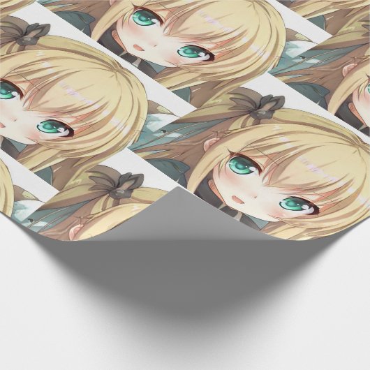Anime blond-haariges Mädchen smaragdgrüne Augen Geschenkpapier (Ecke)