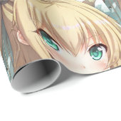Anime blond-haariges Mädchen smaragdgrüne Augen Geschenkpapier (Rolleneckpunkt)