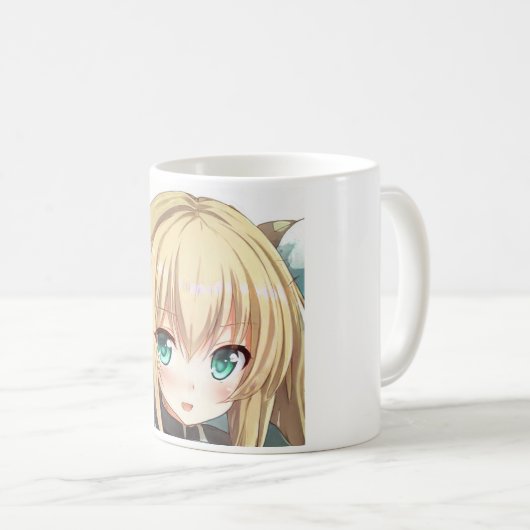Anime blond-haariges Mädchen smaragdgrüne Augen Kaffeetasse (VorderseiteRechts)