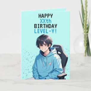 Anime Blue & Aquamarin Gamer Personalisiert Geburt Karte