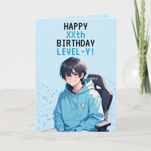 Anime Blue Gamer Personalisiert Geburtstag Karte (Vorderseite)