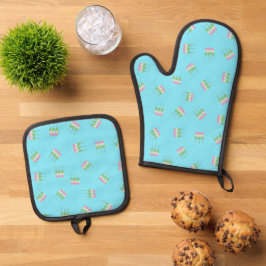 Anime Blue Pastel Dango Ofenhandschuh & Topflappen-Set