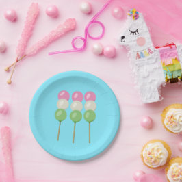 Anime Blue Pastel Dango Papierplatte Pappteller