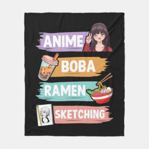 Anime Boba Ramen Sketching Otaku Kawaii Anime Girl Fleecedecke